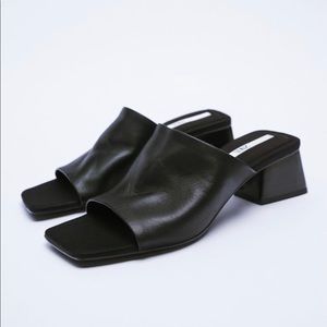 BNWT Zara Black Leather Heeled Sandal